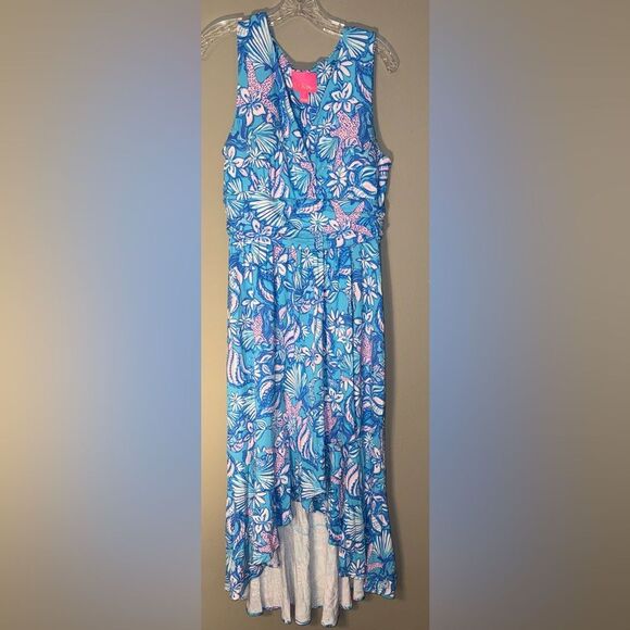 Lilly Pulitzer Dresses & Skirts - ❌Lilly Pulitzer Blue and Pink Floral High low Sleeveless colorful printed Dress